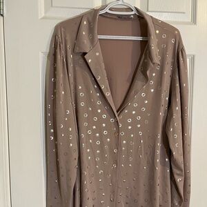 Tan Button-Up Shirt with Gold Accents